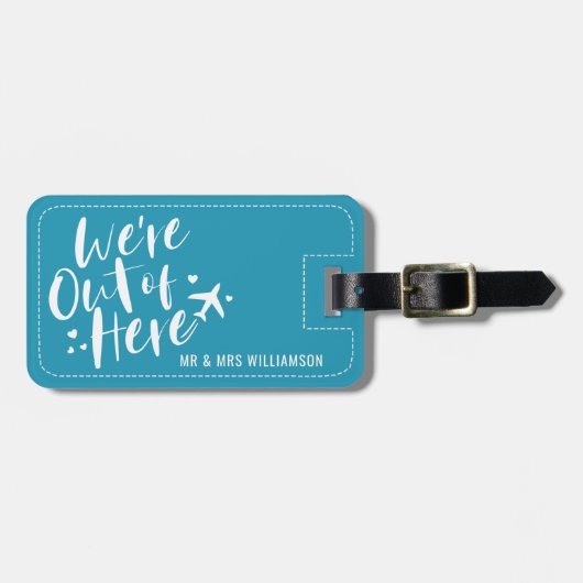 ここから出る |新婚夫婦ブルー ラゲッジタグ (正面横)