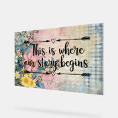 ここが私たちの物語の始まる引用文 アクリルサイン (傾斜)