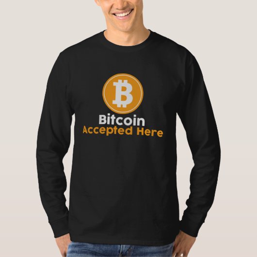 ここでビットコインが使えます Tシャツ (正面)