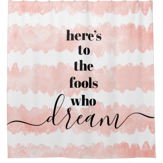ここで夢を見る愚か者赤面ピンクの水色 シャワーカーテン (正面)