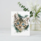 ここで子猫子猫...美しい水絵画色 ポストカード (スタンド正面)