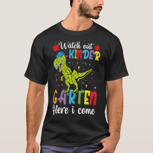 ここで幼稚園を見る私は恐竜来のバック Tシャツ (正面)