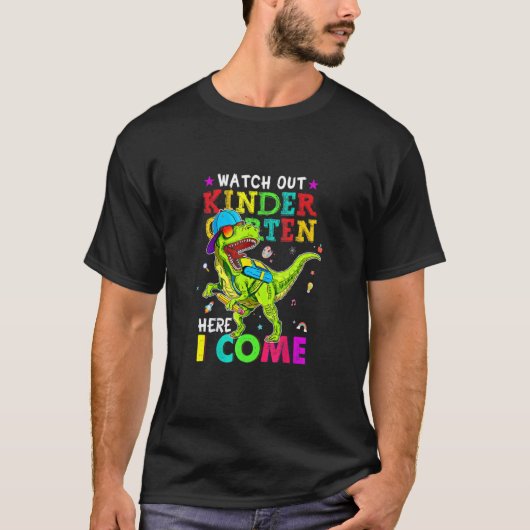 ここで幼稚園を見る私は恐竜来のバック Tシャツ (正面)