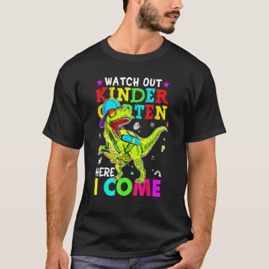 ここで幼稚園を見る私は恐竜来のバック Tシャツ (正面)