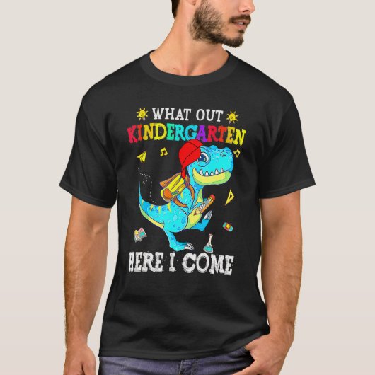 ここで幼稚園を見る私は恐竜来のバック Tシャツ (正面)
