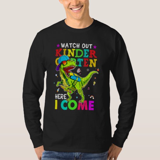 ここで幼稚園を見る私は恐竜来のバック Tシャツ (正面)