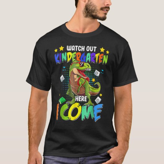 ここで幼稚園を見る私は恐竜来のバック Tシャツ (正面)