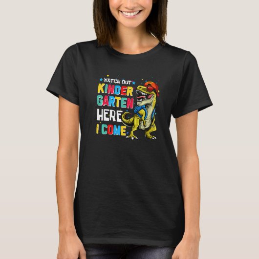 ここで幼稚園を見来てT恐竜 Tシャツ (正面)