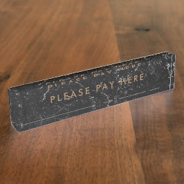 ここで支払うサイン黒大理石金ゴールド事業 デスクネームプレート