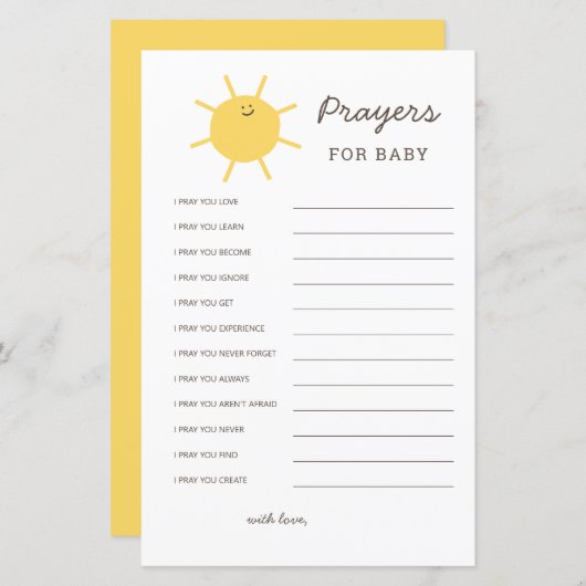 ここで来は、太陽の赤ちゃんシャワー祈りの言葉ベビー (正面/裏面)