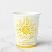 ここで来は、息子の黄色い太陽の白い赤ちゃんシャワー 紙コップ (裏面)