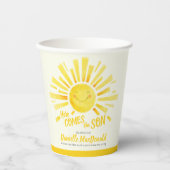 ここで来は、息子の黄色い太陽の白い赤ちゃんシャワー 紙コップ (正面)
