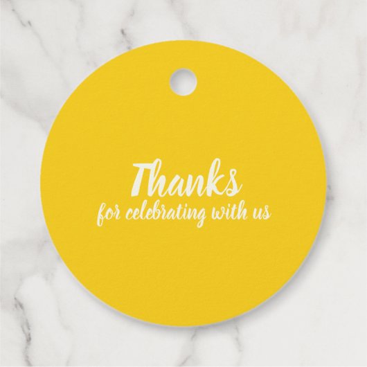 ここで来は、息子の黄色の太陽の赤ん坊のシャワーの好意 フェイバータグ (裏面)