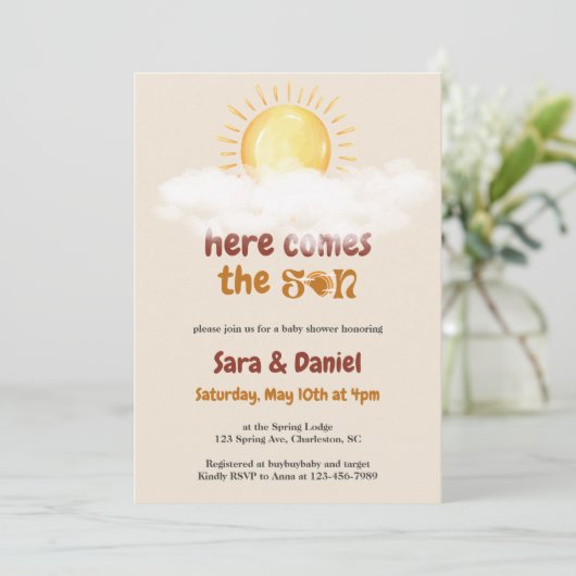 ここで来息子の性別が招待状を明かす 招待状 (スタンド正面)