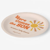 ここで来息子の赤ちゃんシャワーのグルーヴィレトロ ペーパープレート (アングル)