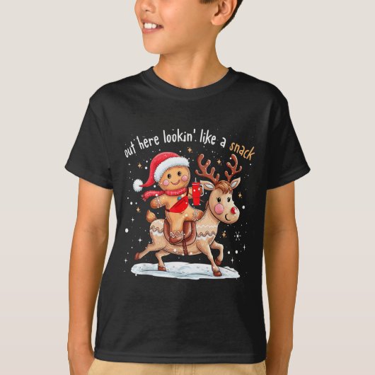 ここで楽しそうなお菓子みたいなクリスマスジンジャーブレッド Tシャツ (正面)