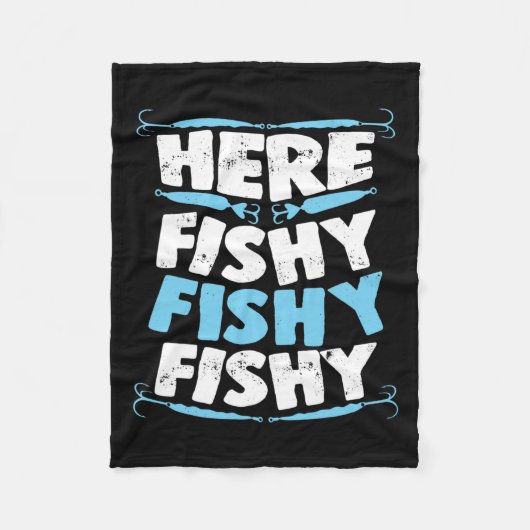 ここで魚釣りFishy Tシャツ男性女性キッズフィッシュ フリースブランケット (正面)