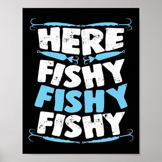 ここで魚釣りFishy Tシャツ男性女性キッズフィッシュ ポスター (正面)