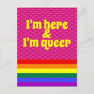 ここにいるし、ゲイだ LGBT レインボーフラッグ ポストカード