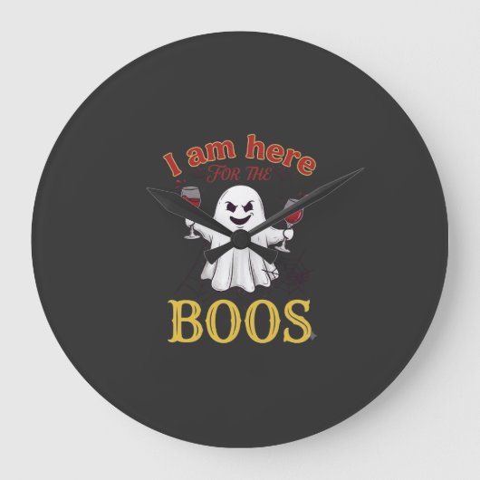 ここにいるよ お化け ハロウィーン ゴースト ワイングラス クモ W ラージ壁時計 (正面)