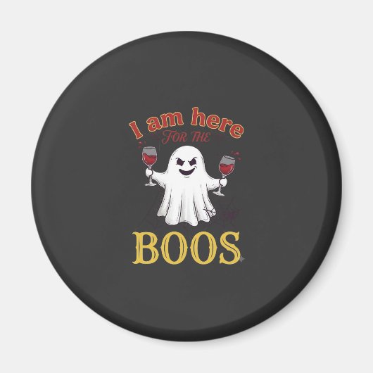 ここにいるよ!ハロウィーンの幽霊ワイングラス くもW マグネット (正面)