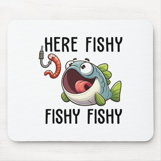 ここにいるよ フィッシー 釣り人 おもしろ 釣り好き かわいい 魚 マウスパッド (正面)
