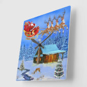 ここにサンタクロースを来ます スクエア壁時計 (傾斜)