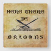 ここにドラゴンがいる スクエア壁時計 (正面)