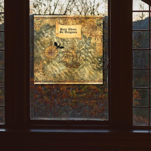 ここにドラゴンのヴィンテージ地図がある ウィンドウサイン