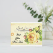 ここにヴィンテージ黄色のバラのはがき ポストカード (スタンド正面)
