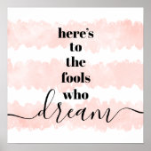 "ここに夢を見る愚か者"タイポグラフィ、水色 ポスター (正面)