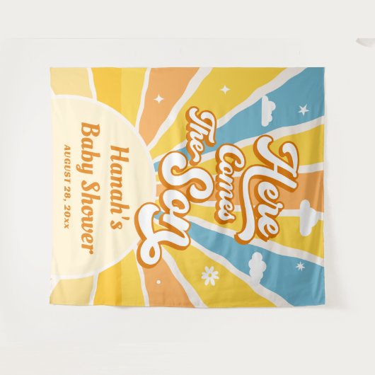 ここに太陽がやってくる!ベイビーシャワーのご案内 タペストリー (正面(横))