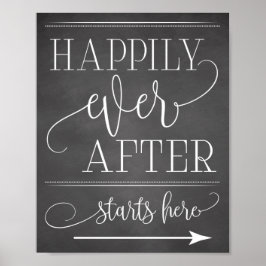 ここに始まった後ずっと楽しく黒板ここにサイン ポスター