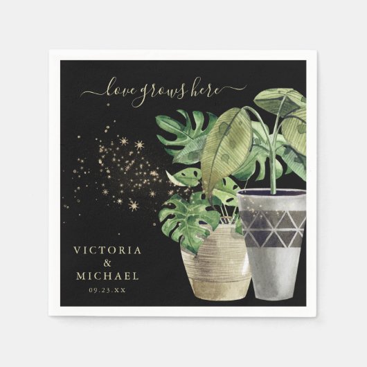 ここに恋が芽生える | かわいい水彩鉢植え スタンダードカクテルナプキン (正面)