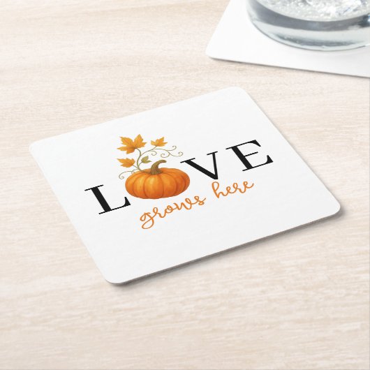 ここに恋が芽生える | パンプキンレタリング秋 スクエアペーパーコースター (アングル)