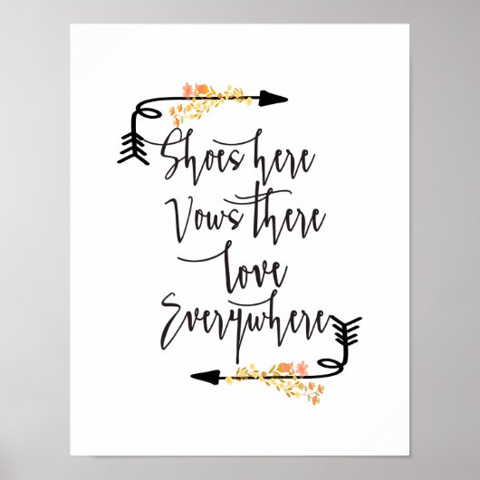 ここに愛の靴 花咲く結婚式のサイン ポスター (正面)