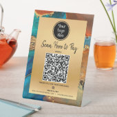 ここに支払うQRコードロゴ金ゴールドターコイズオレンジ瑪瑙 台座サイン (インサイチュ)