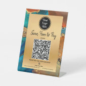 ここに支払うQRコードロゴ金ゴールドターコイズオレンジ瑪瑙 台座サイン (正面)