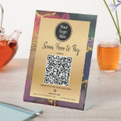 ここに支払うQRコードロゴ金ゴールドパープルネイビーアゲート 台座サイン (インサイチュ)