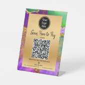 ここに支払うQRコードロゴ金ゴールド紫グリーンゲート 台座サイン (正面)