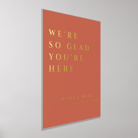 ここに来てくれてとても嬉しいテラコッタの結婚式 箔ポスター (レイダウン)