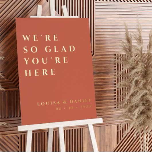 ここに来てくれてとても嬉しいテラコッタの結婚式 箔ポスター