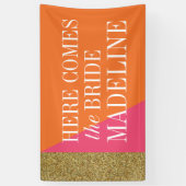 ここに花嫁の旗、ブライダルシャワーを来ます 横断幕 (縦)