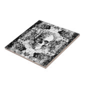 ここに花柄の黒のばら色のスカルの芸術いません タイル (側面)