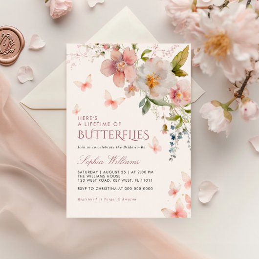 ここに蝶の生涯にブライダルシャワー 招待状