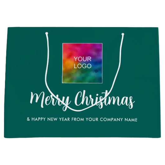 ここに貴社のロゴマークをクリスマスおめでとう ラージペーパーバッグ (正面)