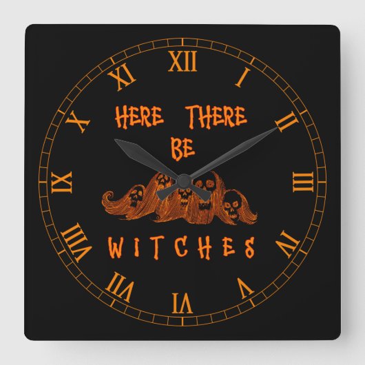 ここに魔女がいる スクエア壁時計 (正面)