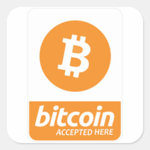 ここにbitcoinによって受け入れられるステッカー大きい3inch (6pack) スクエアシール