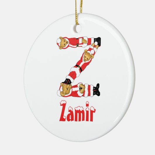 ここのあなたの名前! カスタムな手紙Zのテディー・ベアサンタ セラミックオーナメント (左)