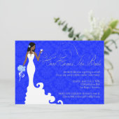 ここのシックなロイヤルブルーの銀のダマスク織は花嫁を来ます 招待状 (スタンド正面)